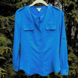 Calvin Klein Pretty Roll-Tab Sleeve Blouse with Pockets